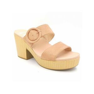 DR SCHOLLS Womens Beige 1-1/2" Platform BayBlock Heel Slip On Heeled Sandal 10 M